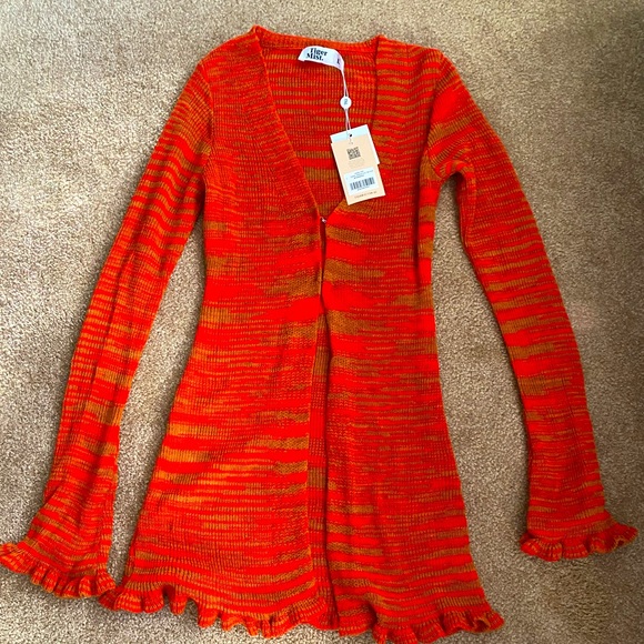 Tiger Mist - Hazel Coral SpaceDye lettuce trim sleeve sexy cardigan - Brand New - Picture 4 of 4